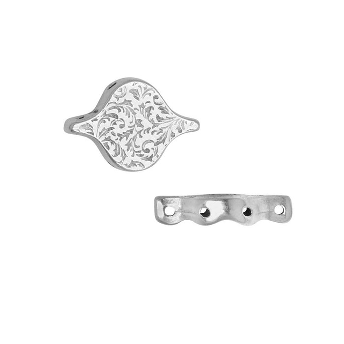 Cymbal Bead Connectors for PaisleyDuo Beads, Liotrivi, 10.5x15mm, Antiqued Silver Plated (2 Pieces)