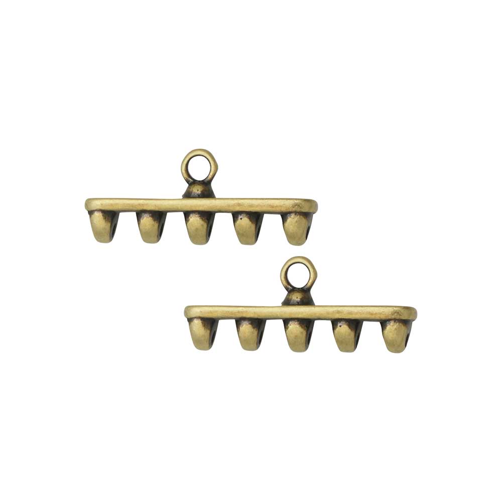 Cymbal Bead Endings for SuperDuo Beads, Rozos V, 8x19.5mm, Antiqued Brass Plated (2 Pieces)