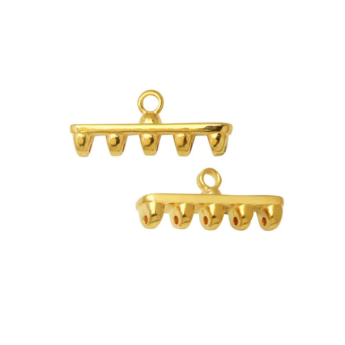 Cymbal Bead Endings for SuperDuo Beads, Rozos V, 8x19.5mm, 24k Gold Plated (2 Pieces)