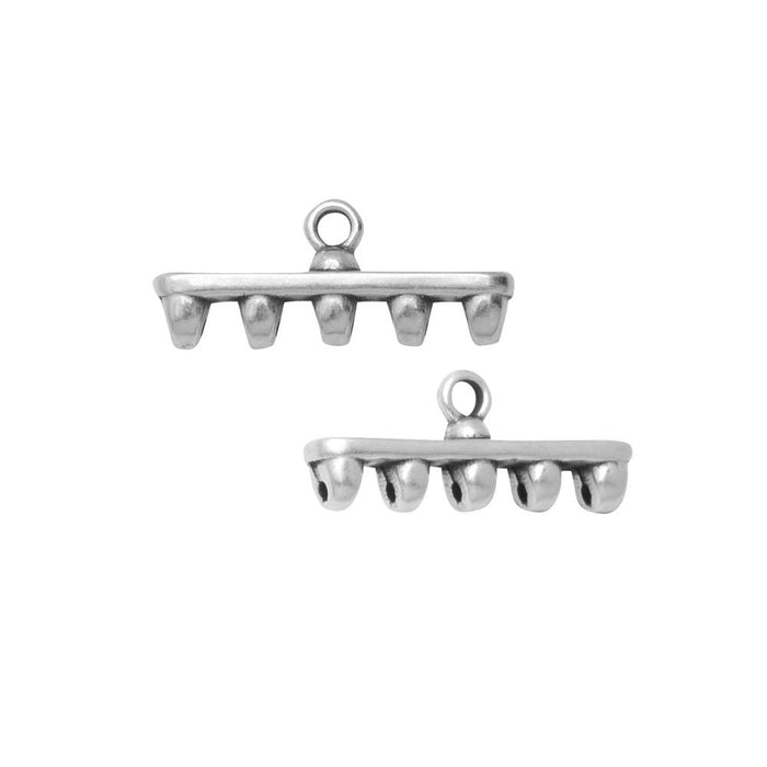 Cymbal Bead Endings for SuperDuo Beads, Rozos V, 8x19.5mm, Antiqued Silver Plated (2 Pieces)