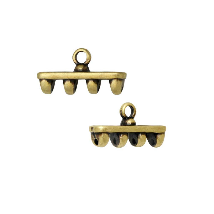 Cymbal Bead Endings for SuperDuo Beads, Rozos IV, 8x15mm, Antiqued Brass Plated (2 Pieces)