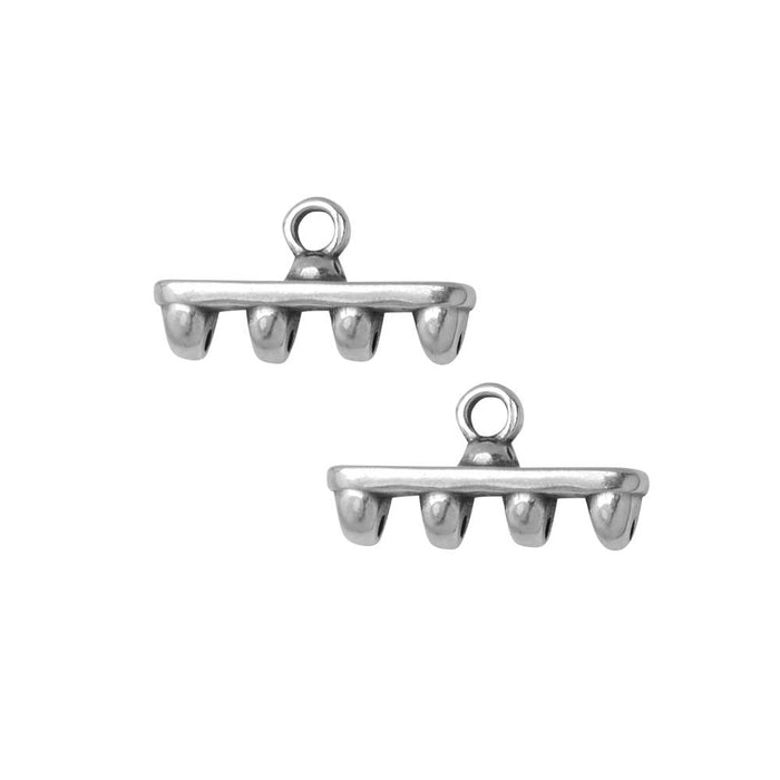 Cymbal Bead Endings for SuperDuo Beads, Rozos IV, 8x15mm, Antiqued Silver Plated (2 Pieces)