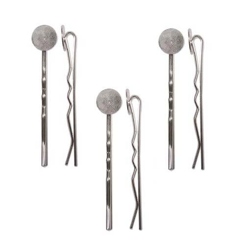 Silver Plated Metal Bobby Pins With 10mm Pad For Gluing (6 pcs)