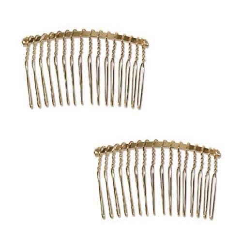 22K Gold Plated Metal Fancy Hair Combs - Fun Craft Beading Project 2 1/2 Inches (2 pcs)