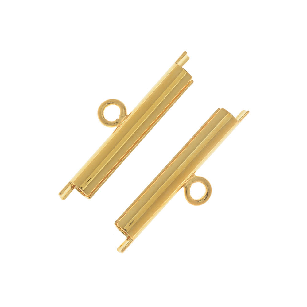 Beadalon Tube Slide Cord Ends, fits 11/0 Miyuki Seed Beads 23mm, Pack of 2, Gold Plated