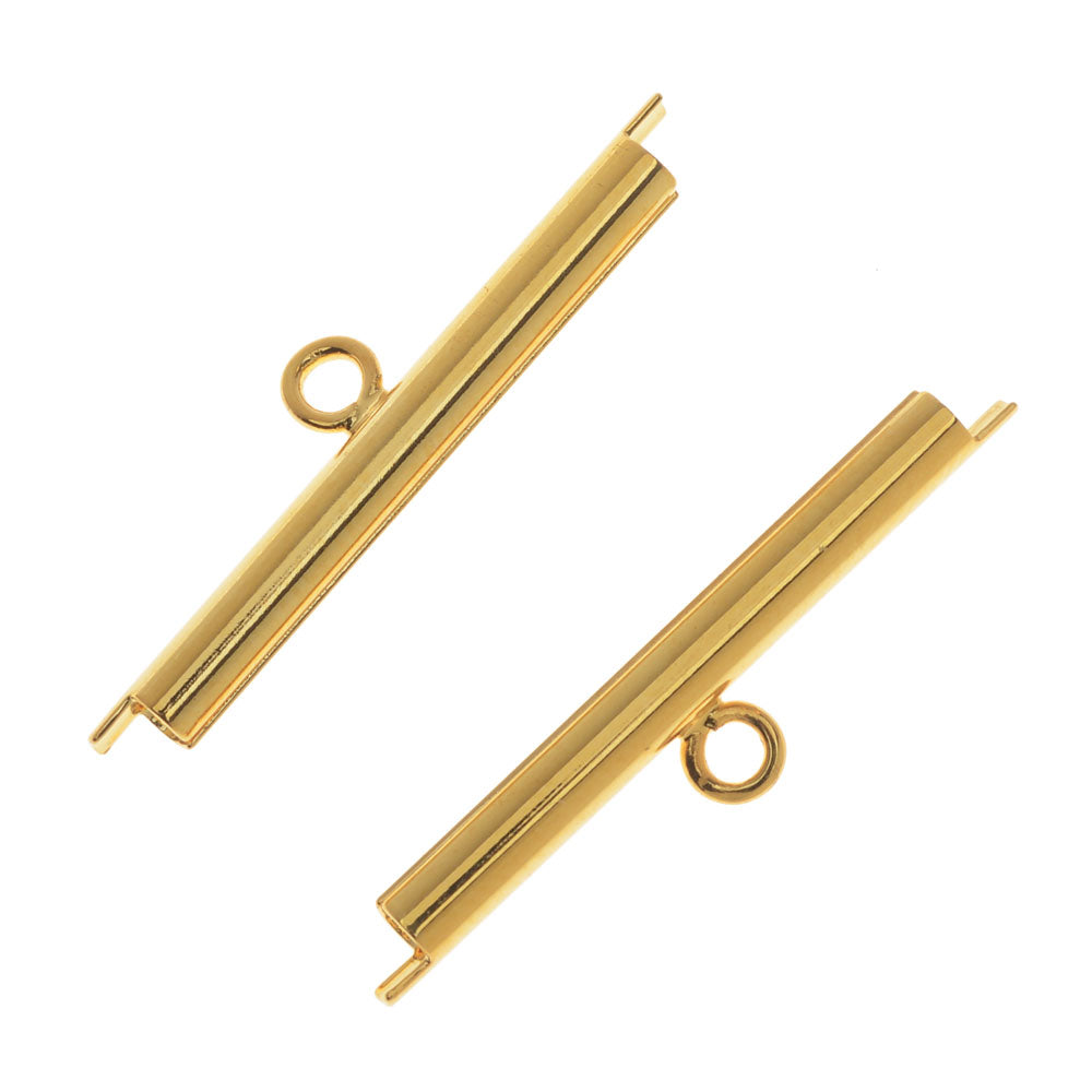 Beadalon Tube Slide Cord Ends, fits 11/0 Miyuki Seed Beads 30mm, Pack of 2, Gold Plated