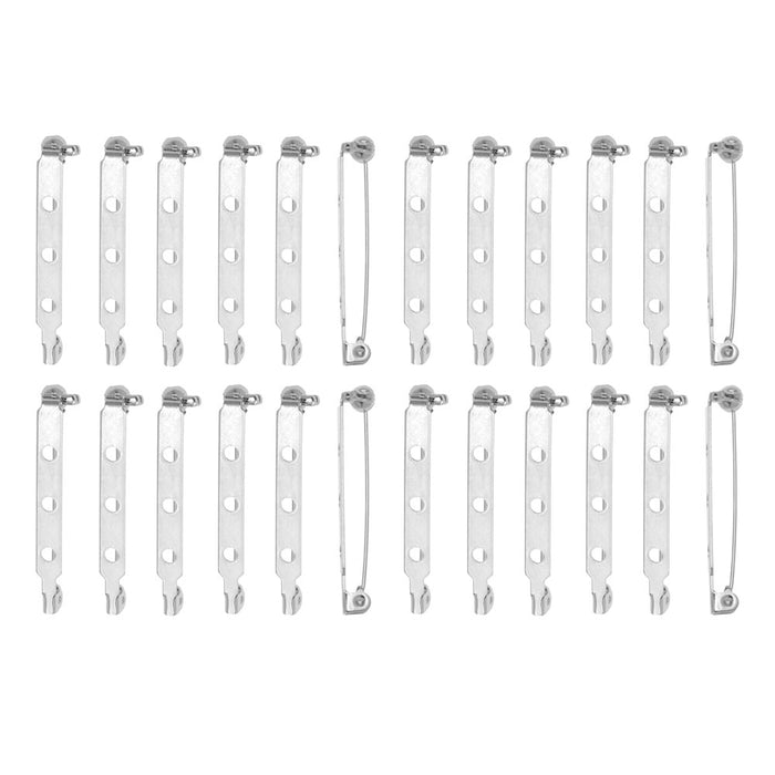 Silver Tone Glue On Bar Pin Back 1 1/2 Inch (39mm) (24 Pieces)