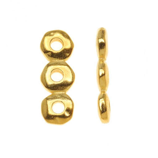 Metal Spacer Bead, 3-Strand Nugget Bar 18.5x6.5mm, Gold Plated, By TierraCast (2 Pieces)