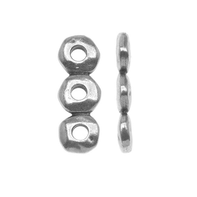 Metal Spacer Bead, 3-Strand Nugget Bar 18.5x6.5mm Antiqued Pewter, By TierraCast (2 Pieces)