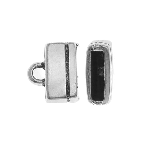 Antiqued Silver Rectangle Cord Ends For Regaliz 10mm Flat Cork Cord (2 Pieces)