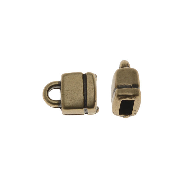 Antiqued Brass Square Cord Ends For Regaliz 5mm Flat Cork 10.5x7.5mm (2 Pieces)