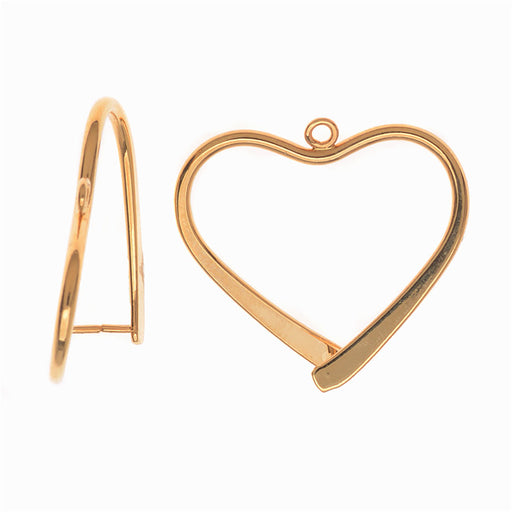Pinch Bail for Earrings or Pendants, Heart Shaped, 26.5mm, Gold Plated (2 Pieces)