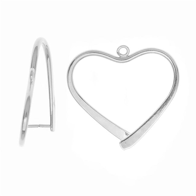 Pinch Bail for Earrings or Pendants, Heart Shaped, 26.5mm, Silver Plated (2 Pieces)
