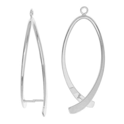 Pinch Bail for Earrings or Pendants, Oval Shaped, 38mm, Silver Plated (2 Pieces)