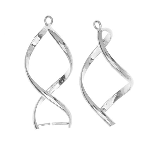 Pinch Bail for Earrings or Pendants, Single Twist, 32mm, Silver Plated (2 Pieces)