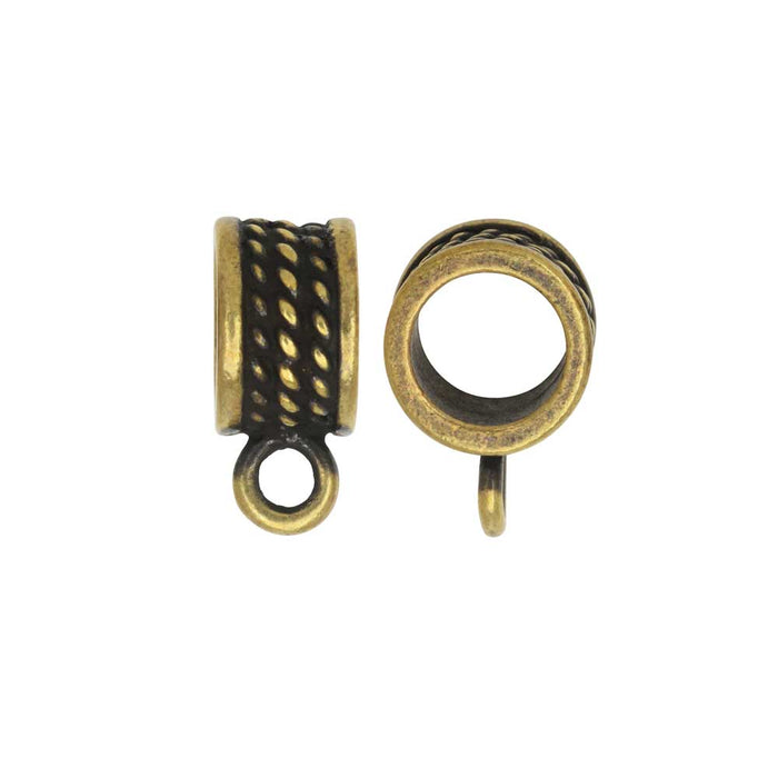 Slider Bail, Roped Round 16mm, Fits 8mm Cord, Brass Oxide Finish By TierraCast (2 Pieces)