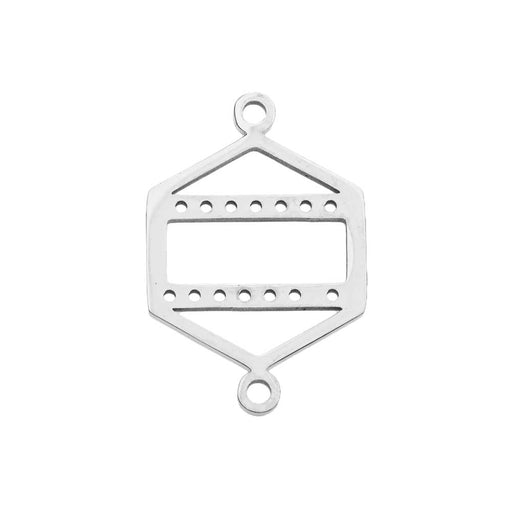 Centerline Beadable Connector Link, Hexagon Shape with Cutout and Holes 23x15mm,  Silver Plated
