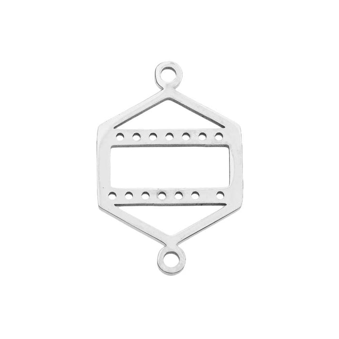 Centerline Beadable Connector Link, Hexagon Shape with Cutout and Holes 23x15mm,  Silver Plated