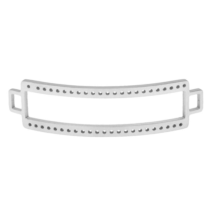 Centerline Beadable Connector Link, Curved Rectangle with Cutout and Holes 47x13mm,  Silver Plated