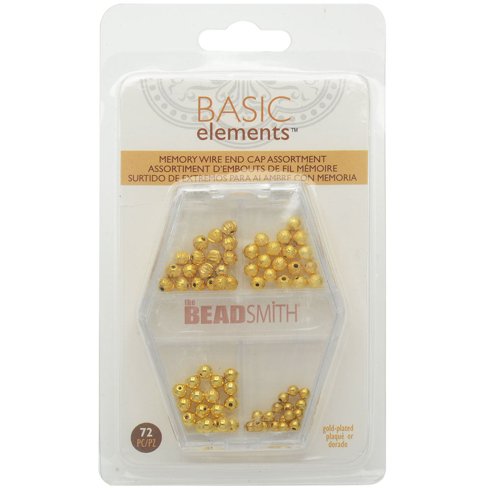 End Cap Beads for Memory Wire, Round Glue In 3 & 4mm Diameter, Gold Plated (72 Pieces)