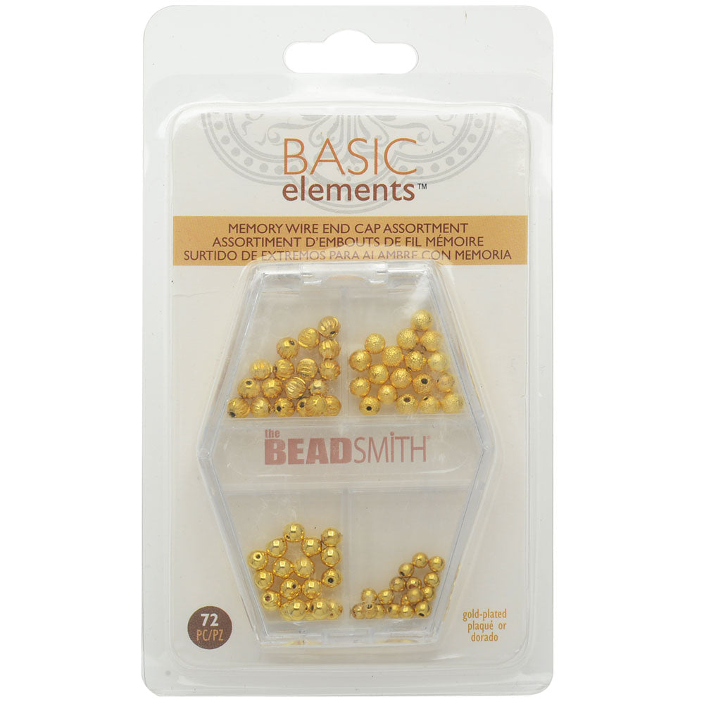 End Cap Beads for Memory Wire, Round Glue In 3 & 4mm Diameter, Gold Plated (72 Pieces