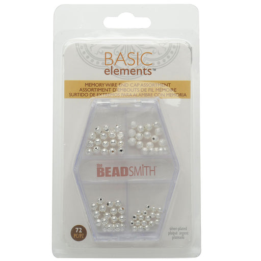 End Cap Beads for Memory Wire, Round Glue In 3 & 4mm Diameter, Silver Plated (72 Pieces)