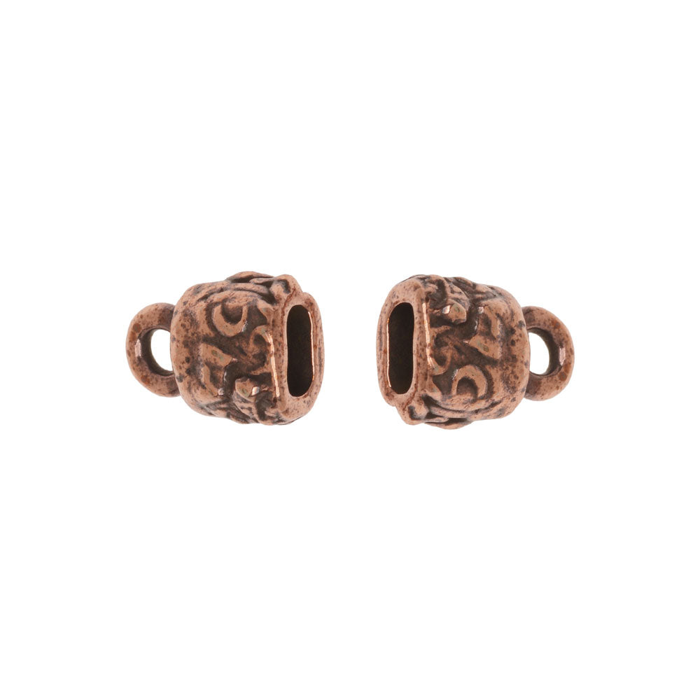 TierraCast Cord Ends, 2-Strand Flora 10.5x7mm, Fits 2mm Cord, Antiqued Copper Plated (2 Pieces)