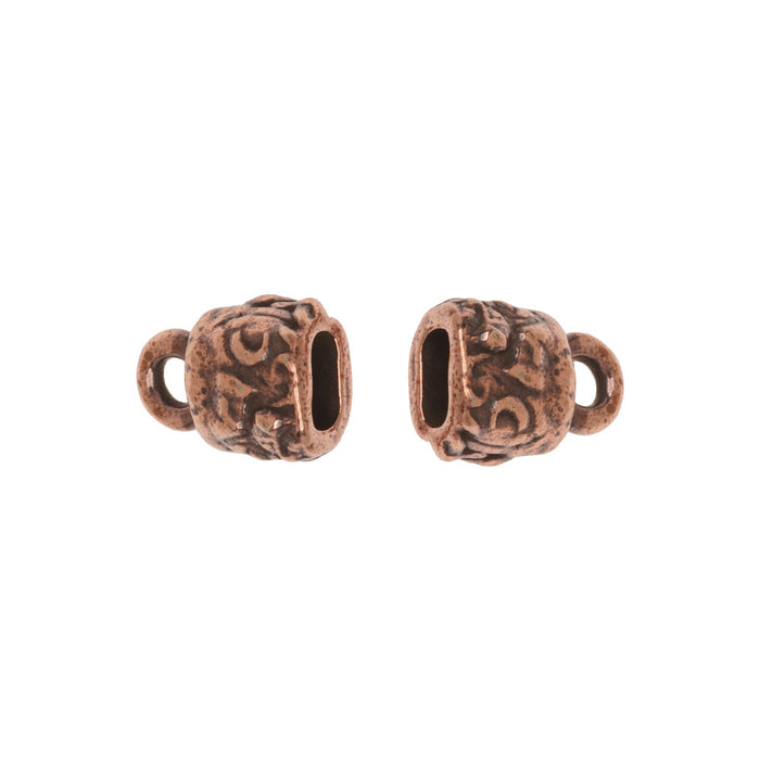 TierraCast Cord Ends, 2-Strand Flora 10.5x7mm, Fits 2mm Cord, Antiqued Copper Plated (2 Pieces)