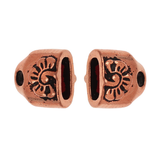 TierraCast Cord End Caps, Flower 10mm, Fits 5mm Flat Cord, Antiqued Copper Plated (2 Pieces)