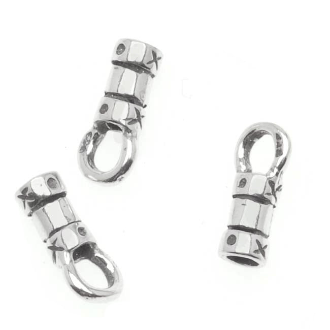 Cord Ends, Crimp Style with Loop 9x2.7mm, Fits 1.4mm Cord, Sterling Silver (4 Pieces)