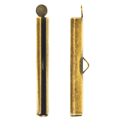 Nunn Design Ribbon Cord Ends, Barrel 33.5mm, Antiqued Gold (2 Pieces)