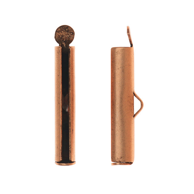 Nunn Design Ribbon Cord Ends, Barrel 24mm, Antiqued Copper (2 Pieces)