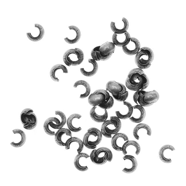 Crimp Bead Covers, 3mm, Antiqued Silver Plated (50 Pieces)