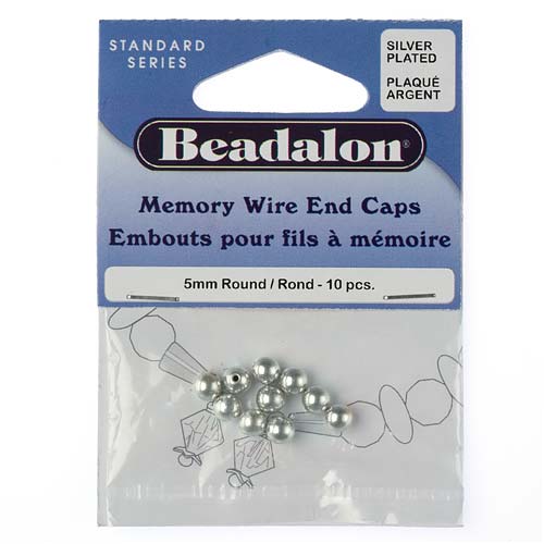 Beadalon Silver Plated Memory Wire End Cap 5mm/10 Beads