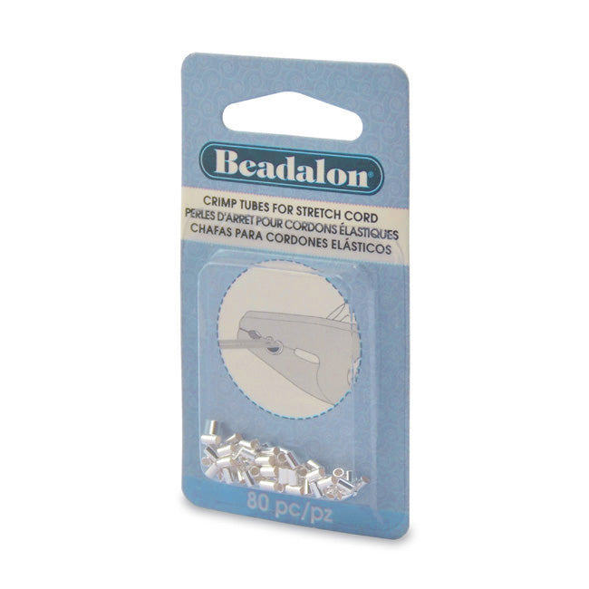 Beadalon Crimp Beads, Tube 4x2mm, For 0.7mm Rubber Stretch Cords, Silver Plated (80 Pieces)