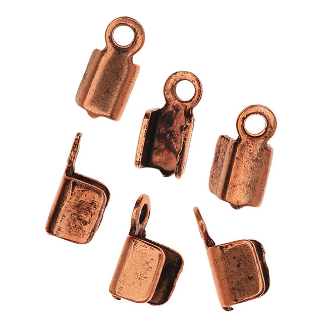 Nunn Design Foldover Crimp Ends, For Finishing Cords 2.5mm, Antiqued Copper Plated (6 Pieces)