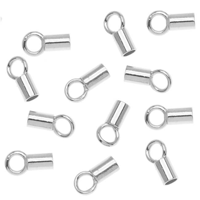 Cord Ends, Crimp Beads with Loop 3x2mm, Silver Plated (100 Pieces
