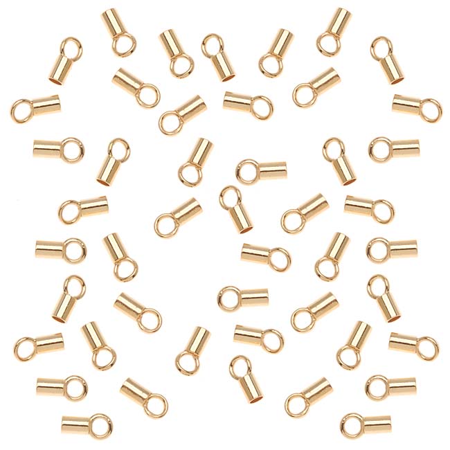 Cord Ends, Crimp Beads with Loop 3x2mm, 22K Gold Plated (100 Pieces)