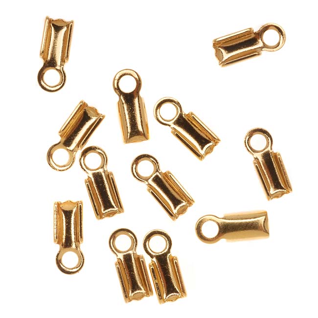 Cord Ends, Foldover For 3mm Ribbon, 22K Gold Plated (20 Pieces)