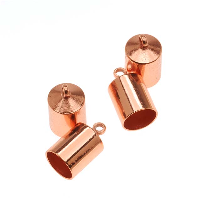The Beadsmith Cord Ends, Barrel with Ring 12mm, Fits 6.5mm Cord, Copper Plated (4 Pieces)