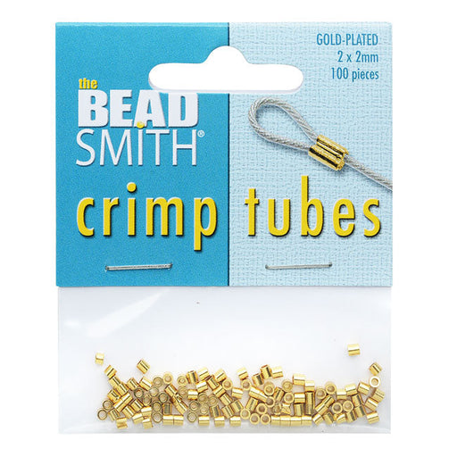 The Beadsmith Crimp Beads, Tube 2x2mm, Gold Plated (100 Pieces)