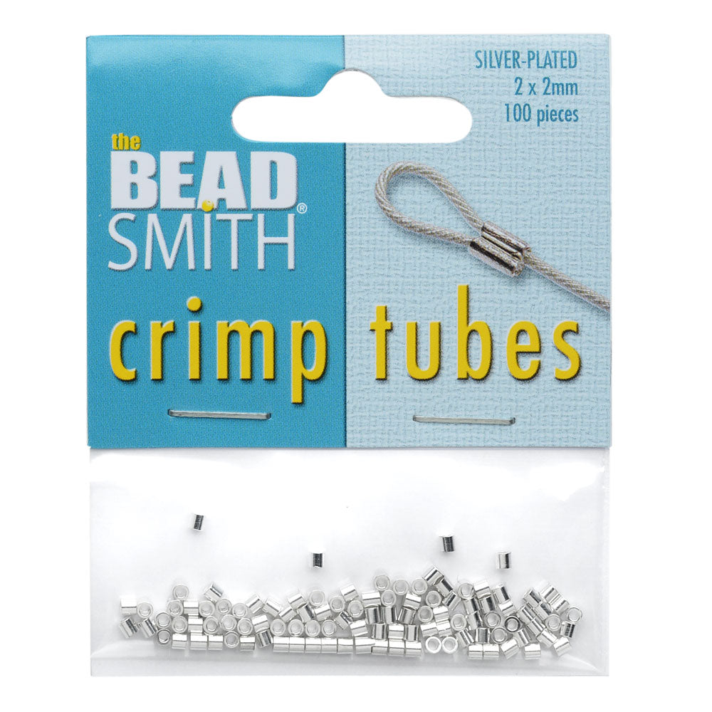 Beadsmith Crimp Tubes, 2x2mm, 100 Pieces, Silver Plated