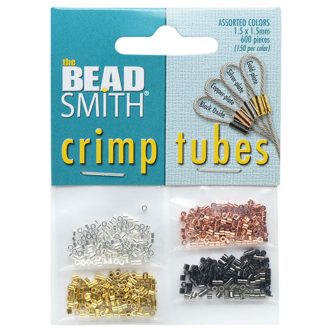 The Beadsmith Crimp Beads, Tube 4 Pack 1.5x1.5mm, 4 Metallic Colors (600 Pieces)
