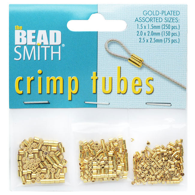 The Beadsmith Crimp Tube Assorted Variety Pack, 3 Sizes 1.5mm 2mm 2.5mm, Gold Plated (475 Pieces)
