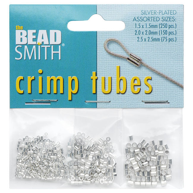 The Beadsmith Crimp Tube Assorted Variety Pack, 3 Sizes 1.5mm 2mm 2.5mm, Silver Plated (475 Pieces)