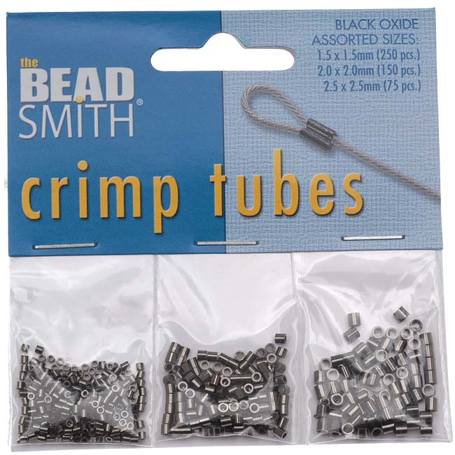 The Beadsmith Crimp Beads, Tube 3 Size Assorted Variety Pack, Black Ox / Gunmetal (475 Pieces)