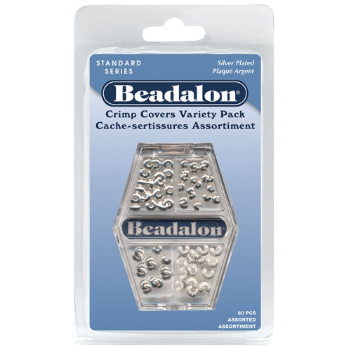 Beadalon Crimp Bead Covers, Variety Mix 3-4mm, Silver Plated (80 Pieces)