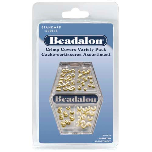 Beadalon Crimp Bead Covers, Variety Mix 3-4mm, Gold Plated (80 Pieces)