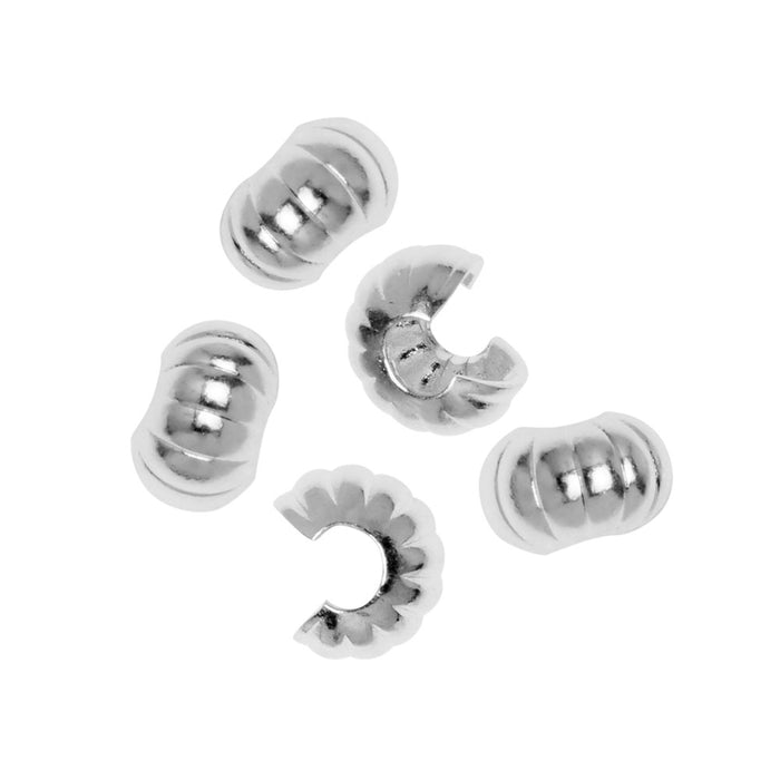Crimp Bead Covers, Fluted Design 4mm, Silver Plated (50 Pieces)