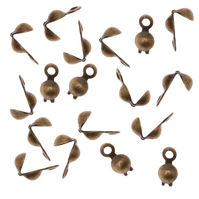 Antiqued Brass Clamshell Knot Covers With Closed Loop 3.7mm (50 pcs)